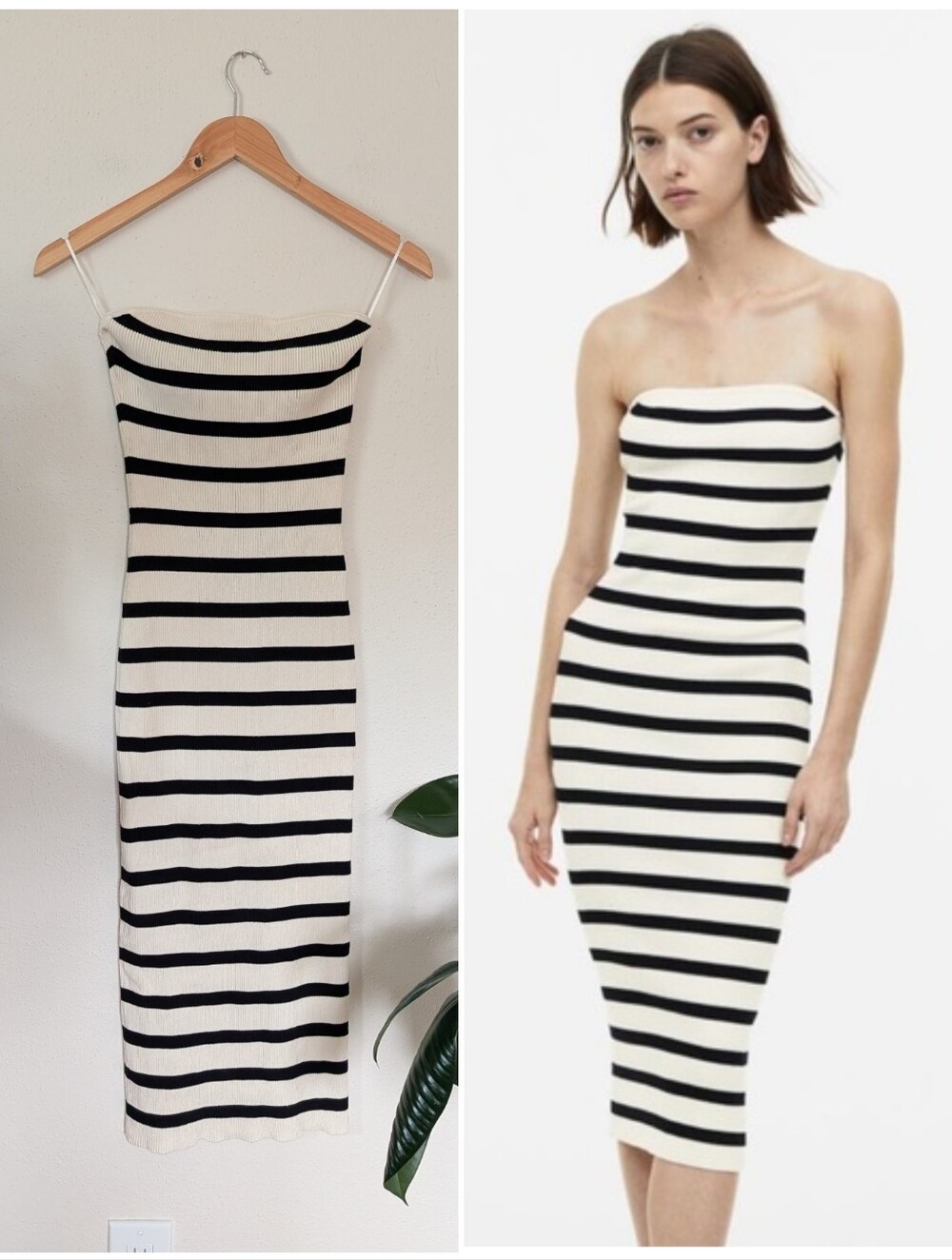 H&M | Striped Ribbed Tube Midi Dress